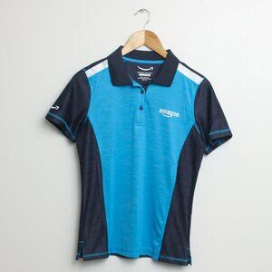 Amazon Employee Polo Womens Medium Blue Short Sleeve Reflective Prime Shirt